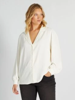 Blusa Vaporosa Con Cuello Sastre - BLANCO -Zalaris Tienda blusa vaporosa con cuello sastre blanco aix50 1 frb3
