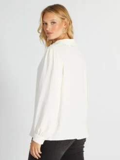 Blusa Vaporosa Con Cuello Sastre - BLANCO -Zalaris Tienda blusa vaporosa con cuello sastre blanco aix50 1 frb4