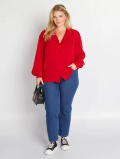 Blusa Vaporosa Con Cuello Sastre - ROJO -Zalaris Tienda blusa vaporosa con cuello sastre rojo aix50 2 frb2