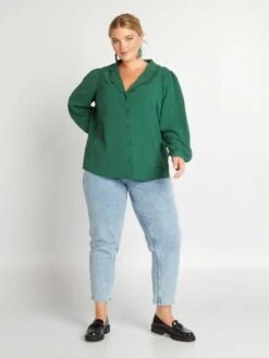 Blusa Vaporosa Con Cuello Sastre - Verde -Zalaris Tienda blusa vaporosa con cuello sastre verde aix50 3 frb2