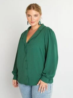 Blusa Vaporosa Con Cuello Sastre - Verde -Zalaris Tienda blusa vaporosa con cuello sastre verde aix50 3 frb3
