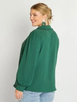 Blusa Vaporosa Con Cuello Sastre - Verde -Zalaris Tienda blusa vaporosa con cuello sastre verde aix50 3 frb5