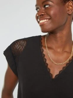 Blusa Vaporosa Con Escote De Pico - Negro -Zalaris Tienda blusa vaporosa con escote de pico negro yz367 5 frb3