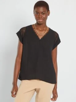 Blusa Vaporosa Con Escote De Pico - Negro -Zalaris Tienda blusa vaporosa con escote de pico negro yz367 5 frb5