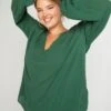 Blusa Vaporosa Con Escote De Pico - Verde