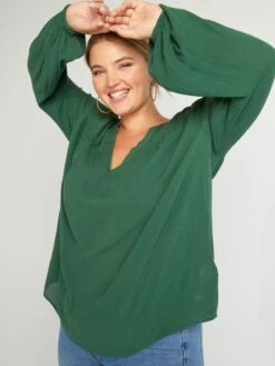 Blusa Vaporosa Con Escote De Pico - Verde