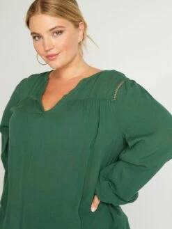 Blusa Vaporosa Con Escote De Pico - Verde -Zalaris Tienda blusa vaporosa con escote de pico verde aix49 2 frb3