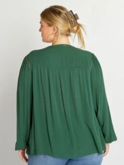 Blusa Vaporosa Con Escote De Pico - Verde -Zalaris Tienda blusa vaporosa con escote de pico verde aix49 2 frb4