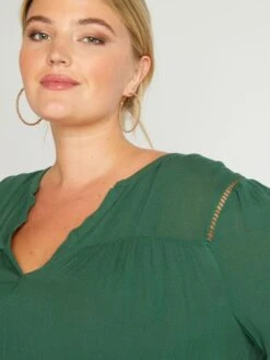 Blusa Vaporosa Con Escote De Pico - Verde -Zalaris Tienda blusa vaporosa con escote de pico verde aix49 2 frb5