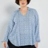 Blusa Vaporosa Con Estampado - AZUL
