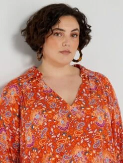 Blusa Vaporosa Con Estampado - NARANJA -Zalaris Tienda blusa vaporosa con estampado naranja adz96 3 frb4