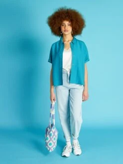 Blusa Vaporosa De Manga Corta - AZUL -Zalaris Tienda blusa vaporosa de manga corta azul ato72 1 frb5