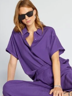 Blusa Vaporosa De Manga Corta - PURPURA