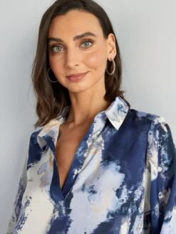 Blusa Vaporosa De Manga Larga - Azul -Zalaris Tienda blusa vaporosa de manga larga azul azz55 1 frb3