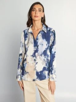 Blusa Vaporosa De Manga Larga - Azul -Zalaris Tienda blusa vaporosa de manga larga azul azz55 1 frb4