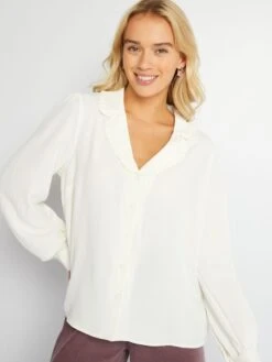 Blusa Vaporosa De Manga Larga - Blanco