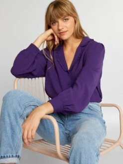 Blusa Vaporosa De Manga Larga - Púrpura