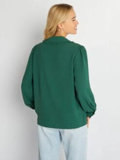 Blusa Vaporosa De Manga Larga - Verde -Zalaris Tienda blusa vaporosa de manga larga verde ahz88 4 frb3