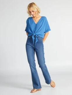 Blusa Vaporosa De Punto De Crepé - AZUL -Zalaris Tienda blusa vaporosa de punto de crepe azul acw50 2 frb2