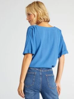 Blusa Vaporosa De Punto De Crepé - AZUL -Zalaris Tienda blusa vaporosa de punto de crepe azul acw50 2 frb3