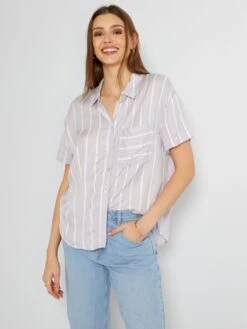 Blusa Vaporosa 'rayas' - 1 Bolsillo - PURPURA -Zalaris Tienda blusa vaporosa rayas 1 bolsillo purpura zn903 2 frb2