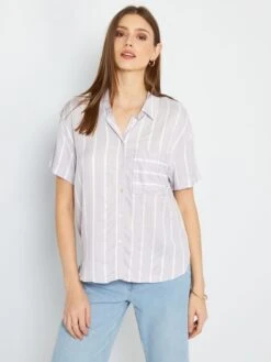 Blusa Vaporosa 'rayas' - 1 Bolsillo - PURPURA -Zalaris Tienda blusa vaporosa rayas 1 bolsillo purpura zn903 2 frb3