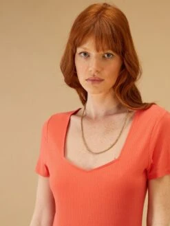 Body De Punto De Canalé De Manga Corta - Rojo Coral -Zalaris Tienda body de punto de canale de manga corta rojo coral aac13 2 frb4