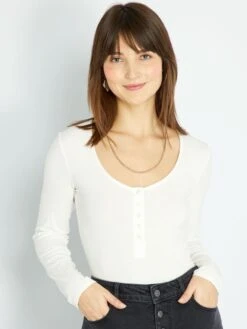 Body De Punto De Canalé Liso - Blanco