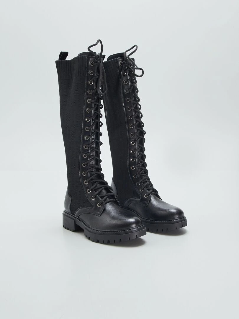 Botas Altas Con Cordones - NEGRO 3 Botas Altas Con Cordones - NEGRO