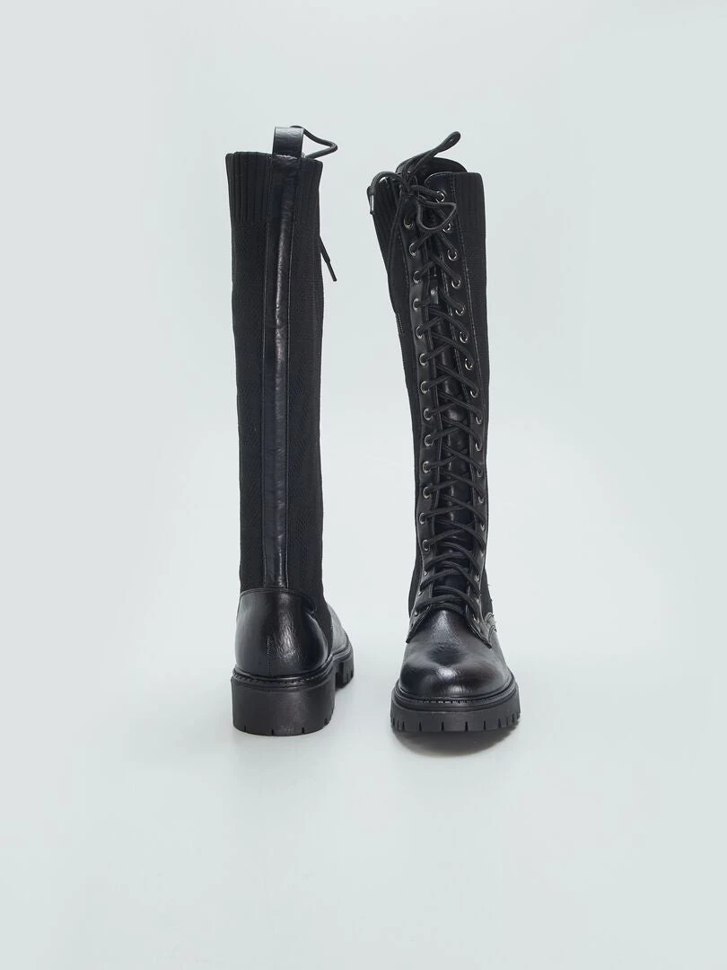 Botas Altas Con Cordones - NEGRO 5 Botas Altas Con Cordones - NEGRO - Imagen 3