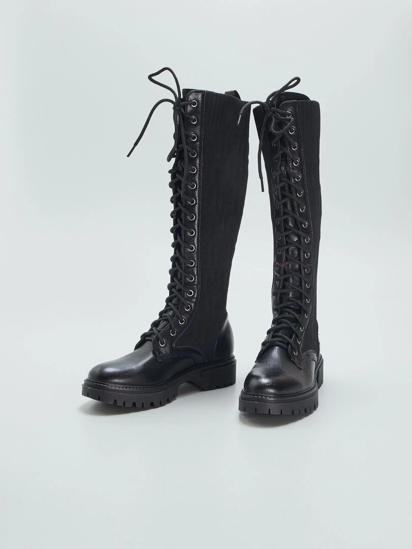 Botas Altas Con Cordones - NEGRO 7 Botas Altas Con Cordones - NEGRO - Imagen 5