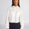 Camisa Cropped De Popelina - Blanco