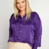 Camisa De Efecto Satinado Cuello Italiano - PURPURA