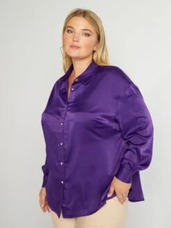 Camisa De Efecto Satinado Cuello Italiano - PURPURA -Zalaris Tienda camisa de efecto satinado cuello italiano purpura aiu10 1 frb3