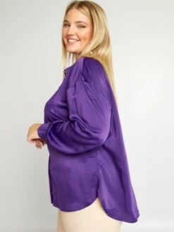 Camisa De Efecto Satinado Cuello Italiano - PURPURA -Zalaris Tienda camisa de efecto satinado cuello italiano purpura aiu10 1 frb4