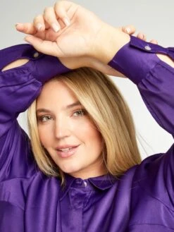 Camisa De Efecto Satinado Cuello Italiano - PURPURA -Zalaris Tienda camisa de efecto satinado cuello italiano purpura aiu10 1 frb5