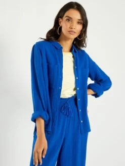 Camisa De Gasa De Algodón - AZUL