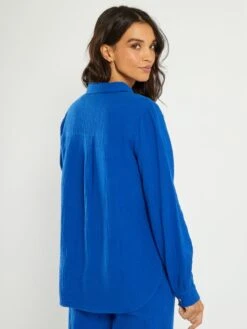 Camisa De Gasa De Algodón - AZUL -Zalaris Tienda camisa de gasa de algodon azul zo431 7 frb3