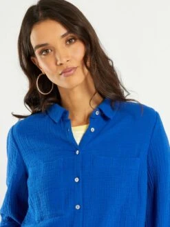 Camisa De Gasa De Algodón - AZUL -Zalaris Tienda camisa de gasa de algodon azul zo431 7 frb4