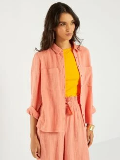 Camisa De Gasa De Algodón - NARANJA