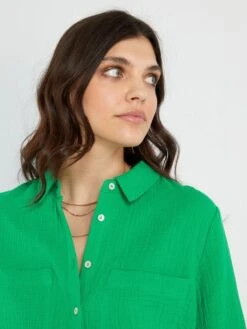 Camisa De Gasa De Algodón - Verde Flúor -Zalaris Tienda camisa de gasa de algodon verde fluor zo431 4 frb3