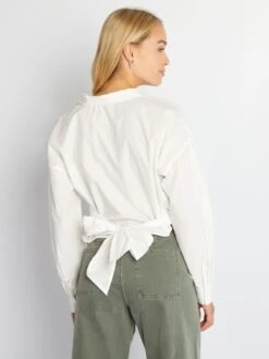 Camisa De Popelina Y Lazo Anudado Por Delante - Blanco -Zalaris Tienda camisa de popelina y lazo anudado por delante blanco axn33 1 frb3