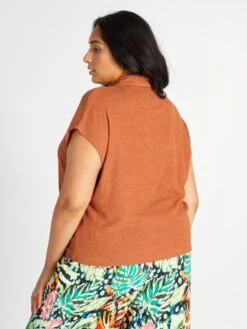 Camisa De Punto De Crepé Con Manga Extracorta - AS MARRÓN -Zalaris Tienda camisa de punto de crepe con manga extracorta as marron awf46 2 frb3