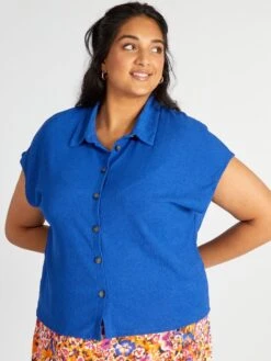 Camisa De Punto De Crepé Con Manga Extracorta - AZUL DE DELFT -Zalaris Tienda camisa de punto de crepe con manga extracorta azul de delft awf46 1 frb3