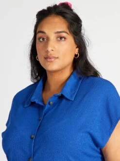 Camisa De Punto De Crepé Con Manga Extracorta - AZUL DE DELFT -Zalaris Tienda camisa de punto de crepe con manga extracorta azul de delft awf46 1 frb5