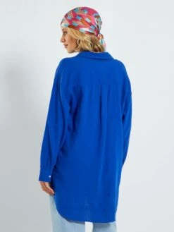 Camisa Larga De Lino - Azul -Zalaris Tienda camisa larga de lino azul zs584 2 frb3