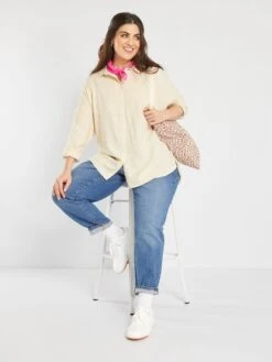 Camisa Larga De Lino - Beige