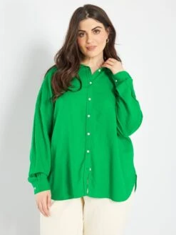 Camisa Larga De Lino - Verde Flúor 7 Camisa Larga De Lino - Verde Flúor -Zalaris Tienda camisa larga de lino verde fluor zr428 4 frb2