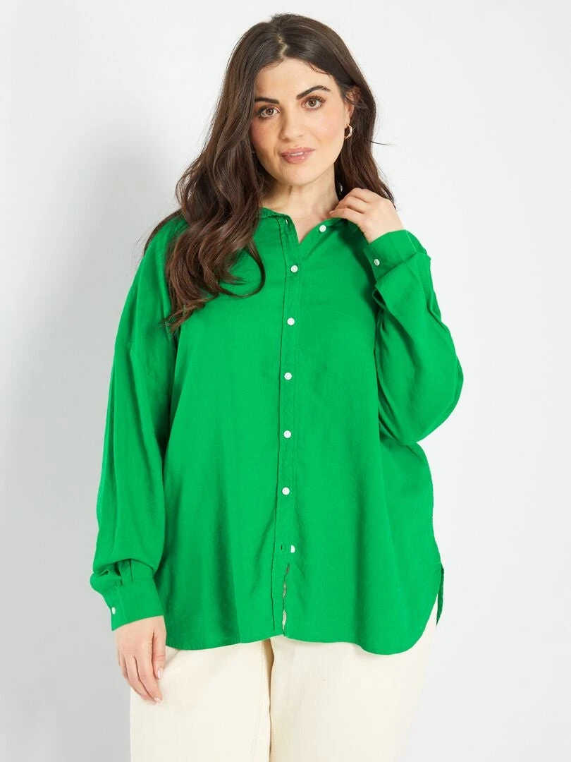 Camisa Larga De Lino - Verde Flúor 4 Camisa Larga De Lino - Verde Flúor - Imagen 2
