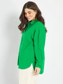 Camisa Larga De Lino - Verde Flúor 8 Camisa Larga De Lino - Verde Flúor -Zalaris Tienda camisa larga de lino verde fluor zr428 4 frb3